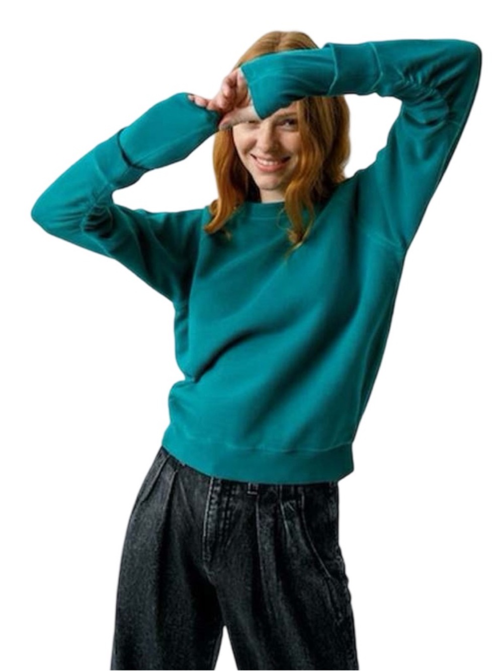 AMO Denim LoveBird Double Layer Crew Neck Fleece - Size Small - Emerald